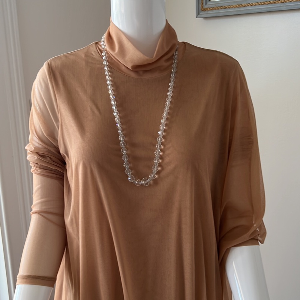 BCBG Asymmetrical turtleneck midi dress color: nude
